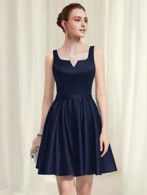 A-Line Cocktail Dresses Minimalist Dress Homecoming Short / Mini Sleeveless Scoop Neck Satin