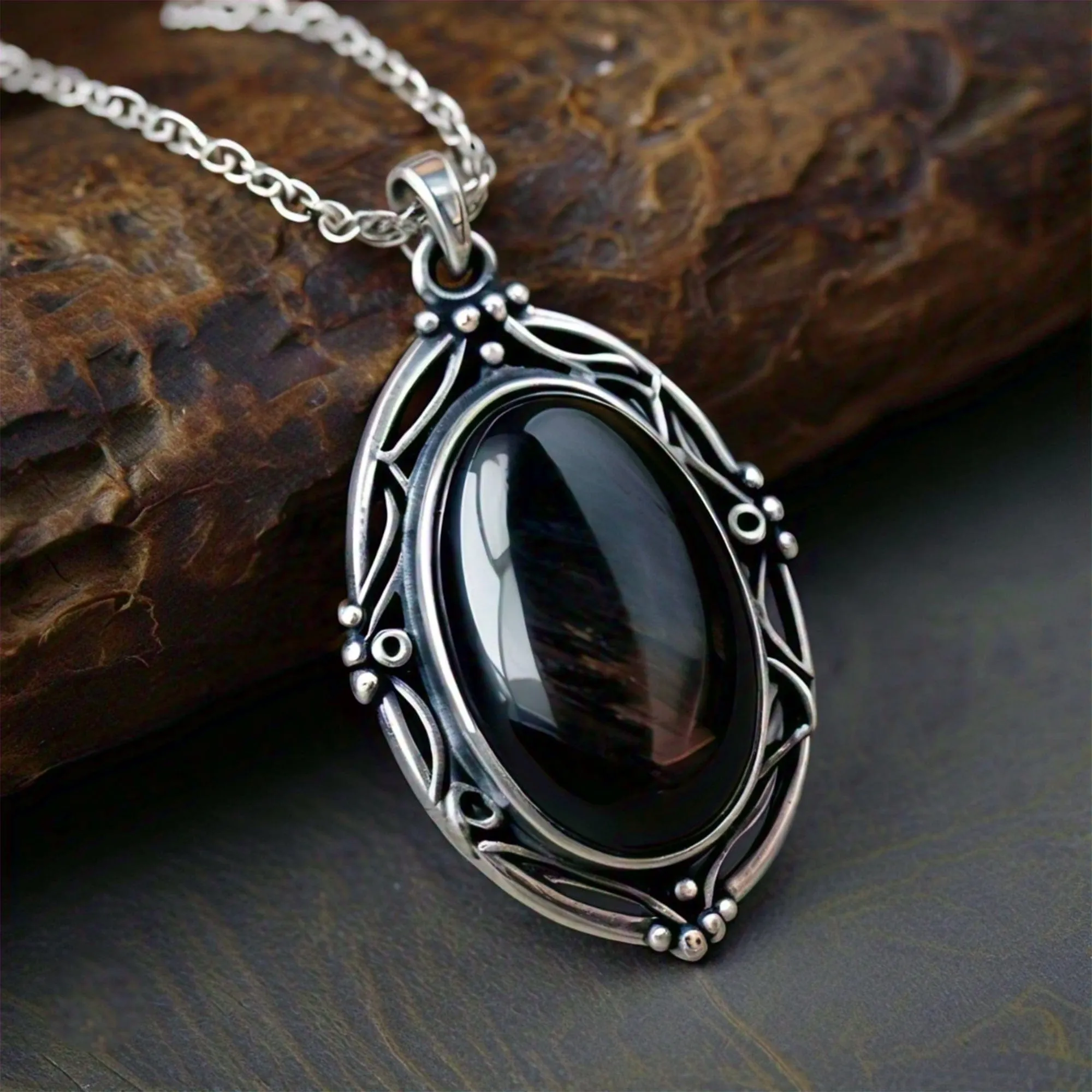 Asteria Minimalist Sterling Silver Antique Black Obsidian Pendant