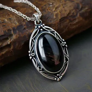 Asteria Minimalist Sterling Silver Antique Black Obsidian Pendant