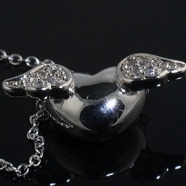 Heart With Wings Signity CZ Necklace 925 Silver
