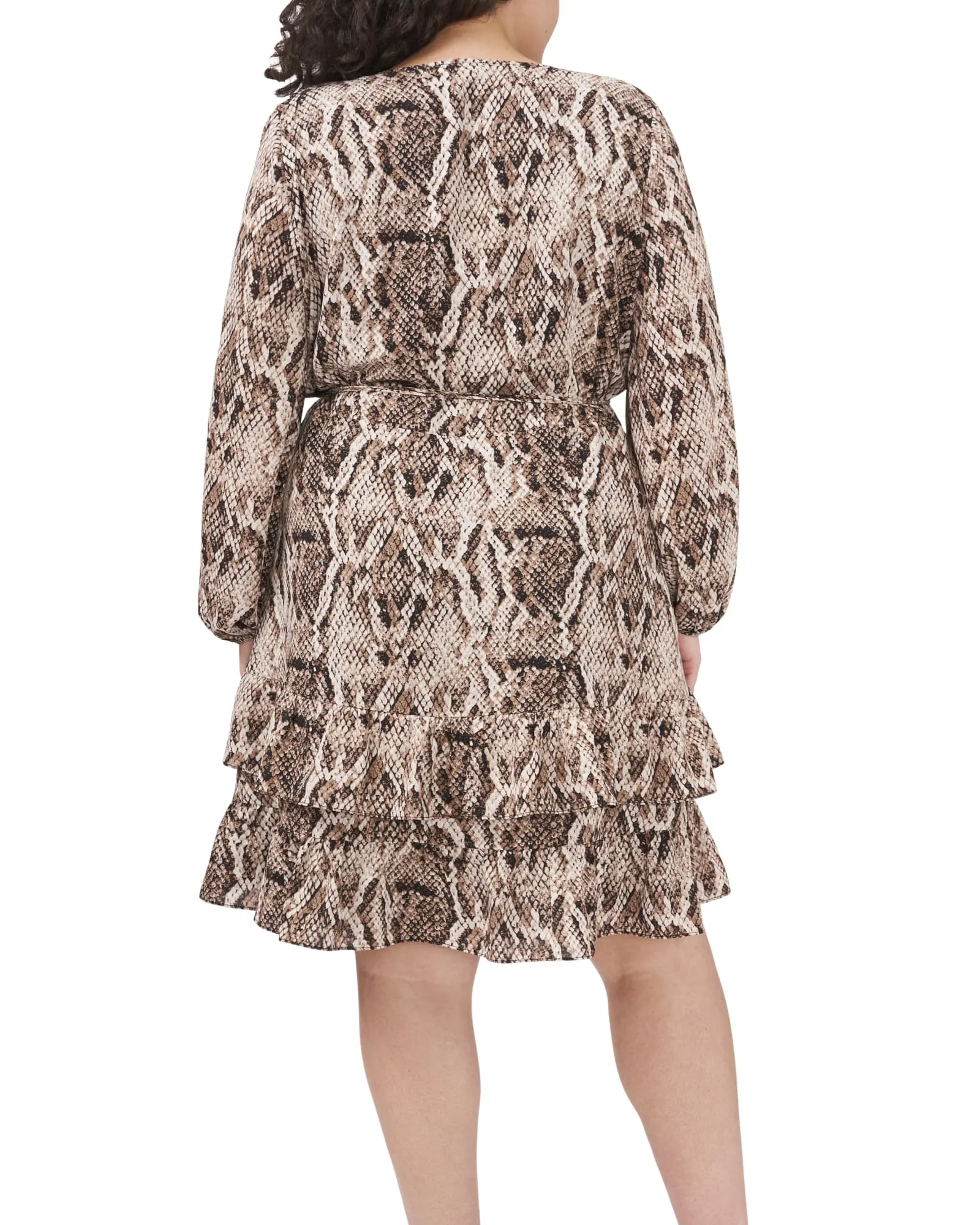 L/S SULTRY SNAKE RUFFLED WRAP FRT DRESS | BIRCH MULTI