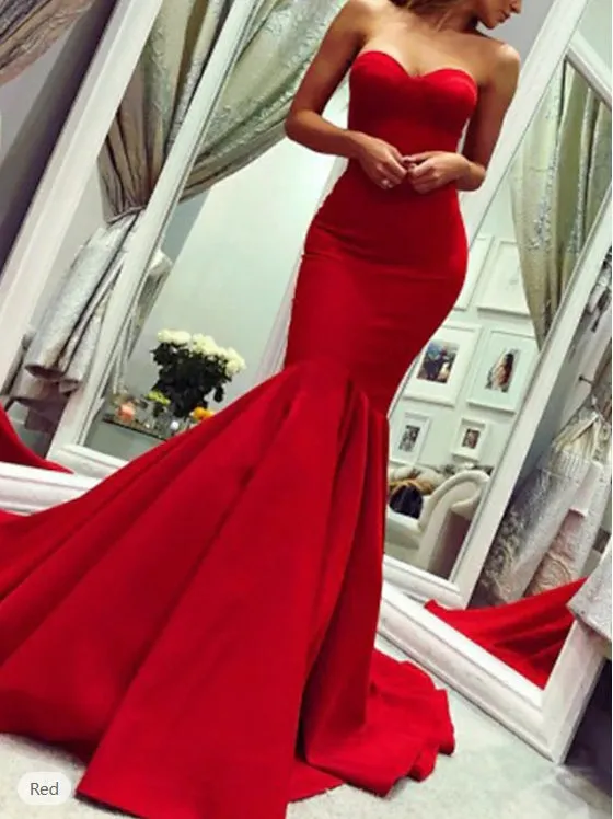 Mermaid Evening Gown Minimalist Dress Valentine's Day Wedding Guest Court Train Sleeveless Strapless Simple Party Dress with Pleats Masquerade Dress