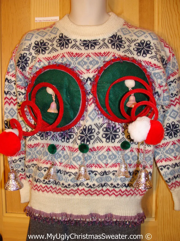 Naughty Tacky 3D Ugly Christmas Sweater Springy Funny Fringe (r12)