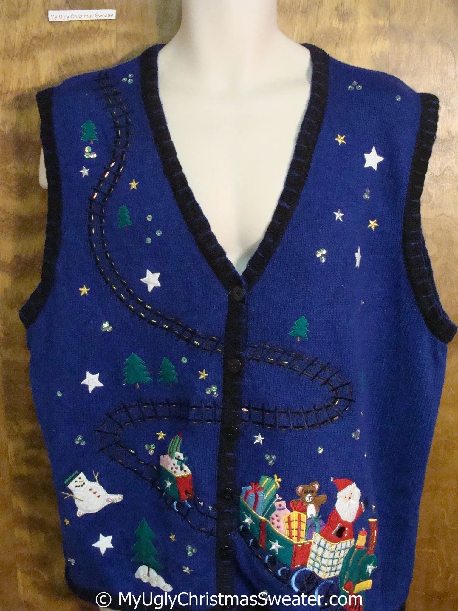 Santa and a Toy Train Cheap Christmas Sweater Vest