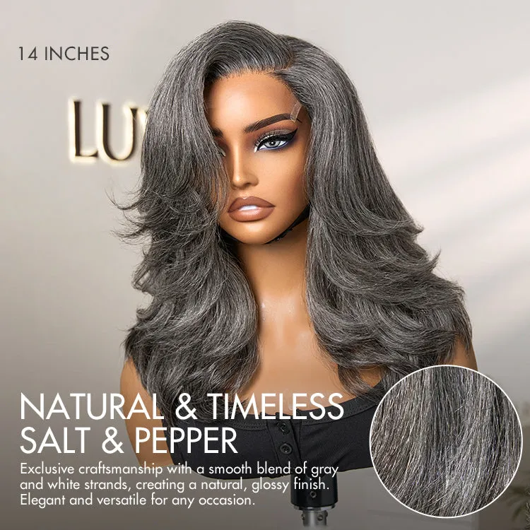 Weekly Special  | Layered Blowout Salt and Pepper Glueless Grey Wig Minimalist HD Lace Shoulder Length Wavy Wig
